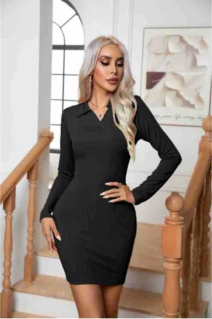 DressBerry Black Shirt Collar Party Sheath Mini Dress