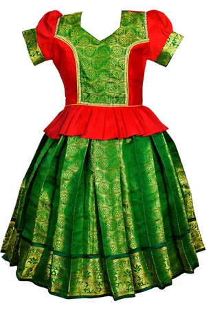 Amirtha Fashion Girls Woven Design Ready to Wear Art Silk Lehenga