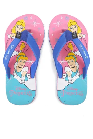 toothless Girls Pink Blue Printed Disney Princess Rubber Thong Flip-Flops