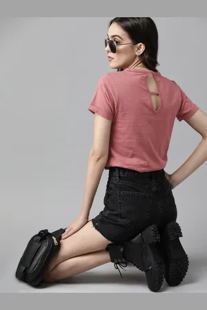 Roadster Dusty Pink Pure Cotton Solid Styled Back Top