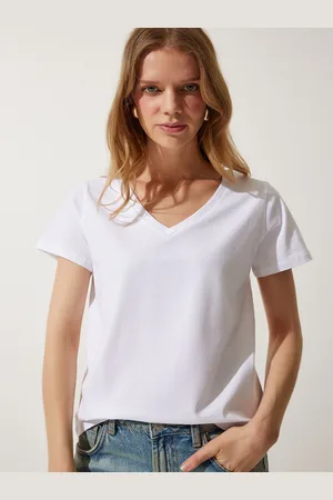 Happiness istanbul Women V-Neck Cut Outs T-shirt