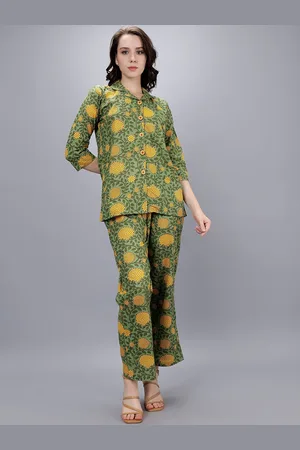 Celebravo Women Floral Printed Cotton Shirt & Trousers Set