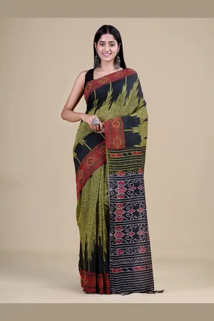 Laa Calcutta Olive Green & Grey Ethnic Motifs Jute Silk Jamdani Saree
