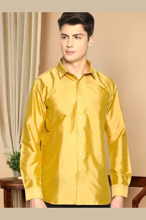 TATTVA Men Gold-Toned Slim Fit Solid Casual Shirt
