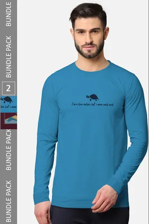 bullmer Men Pack Of 2 Turquoise Blue & Blue Typography Printed Cotton T-shirt