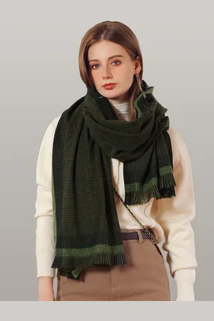 JC Collection Women Green & Black Checked Scarf