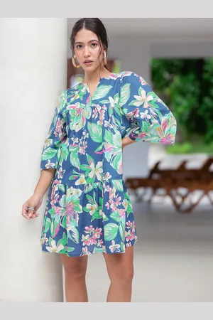 DressBerry Dramatic Blooms Floral Printed Pure Cotton A-Line Dress