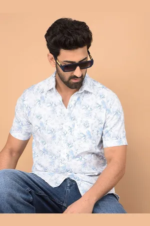 Crimsoune Club Men Classic Slim Fit Spread Collar Floral Printed Cotton Casual Shirt