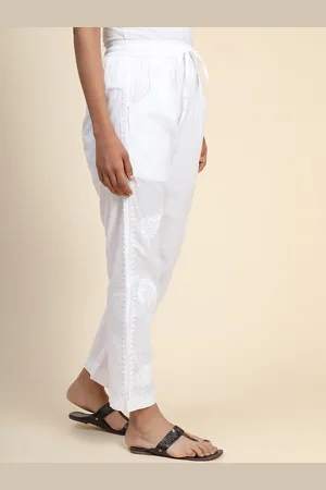 HOUSE OF KARI Women Floral Chikankari Cotton Regular Trouser