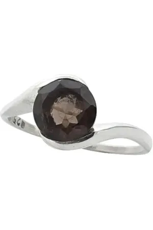 Exotic India Faceted Smoky Quartz Round Cut Gemstone Sterling Silver Ring