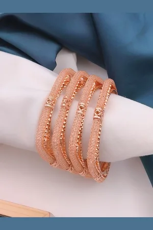 ATIBELLE Set Of 4 Rose Gold-Plated AD-Studded Bangles