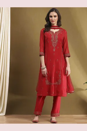 Biba Women Embroidered Regular A-Line Kurta With Trousers & Dupatta