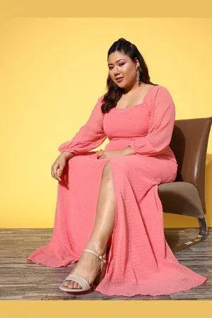 Berrylush Plus Size Pink Georgette Fit & Flare Maxi Dress