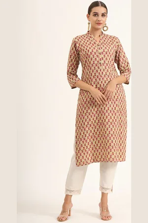 Divena World Floral Printed Mandarin Collar Pure Cotton Straight Kurta