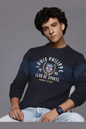 Louis Philippe Typography Print Pure Cotton Pullover