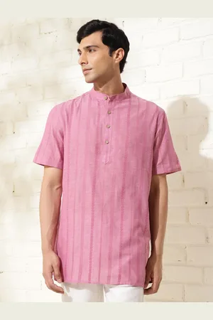 Fabindia Men Striped Cotton Woven Short Kurta