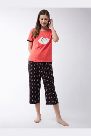 Miss Chase Women Black & Red Polk Dots Printed Pure Cotton Capris