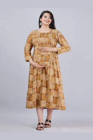 Kalini Floral Printed Round Neck Maternity A-Line Midi Dress