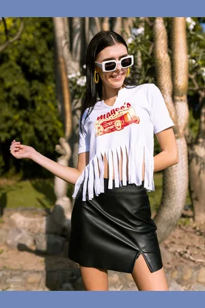Stylecast Graphic Printed Fringed Pure Cotton Crop Top