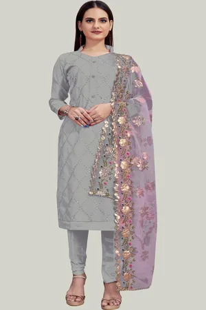 HERE&NOW Geometric Embroidered Thread Work Unstitched Dress Material