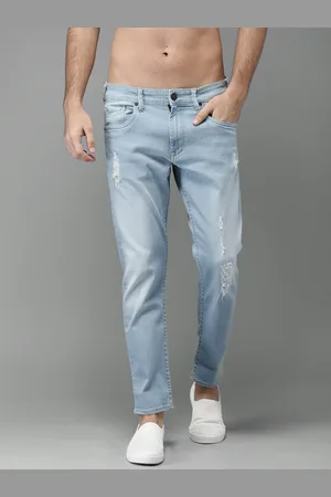 HERE&NOW Men Blue Slim Fit Mid-Rise Mildly Distressed Stretchable Cropped Jeans