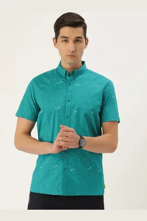 Forever 21 Men Teal Blue Geometric Printed Regular Fit Casual Shirt