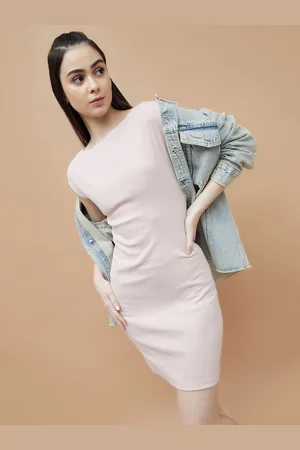 Lifestyle Women Boat Neck Cap Sleeve Cotton Bodycon Mini Dress