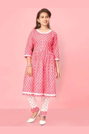 Sangria Girls Floral Printed Cotton Anarkali Kurta
