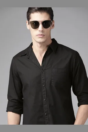 Roadster Men Black Pure Cotton Solid Sustainable Casual Shirt