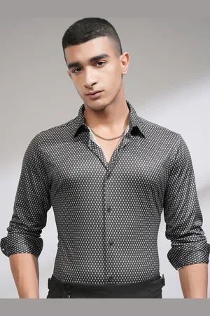 Highlander Men Party Wear Knitted Printed Slim Fit Shirt