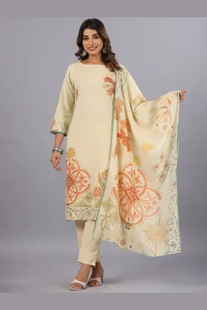 Amchoor Floral Printed Pure Cotton Straight Kurta With Trousers & Dupatta