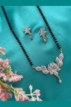 Digital Dress Room Gold-Plated American Diamond Studded Mangalsutra With Earrings