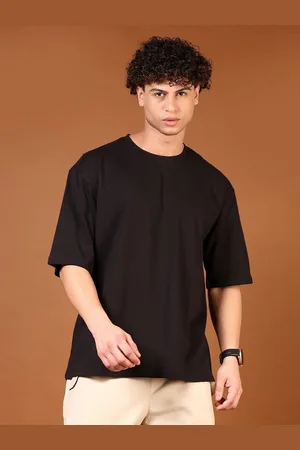 V-Mart Men Solid Round Neck Cotton Oversized T-shirt