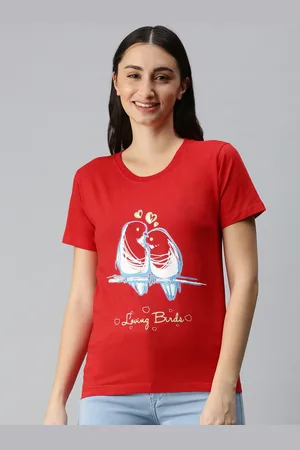 BRATMA Women Red & Blue Typography Printed T-shirt