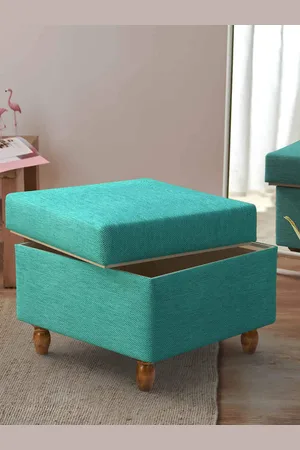 Chumbak Modern Trunk Teal Blue Printed Rectangle Ottoman