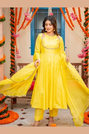 Ambraee Gotta Patti Chanderi Silk Anarkali Kurta With Trouser & Dupatta