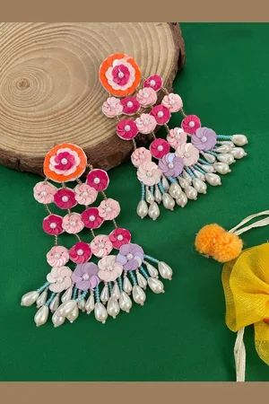 Digital Dress Room Beaded Floral Drop Earrings
