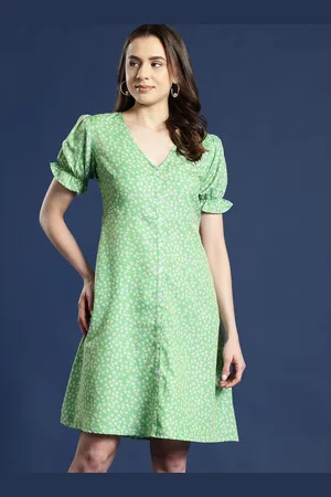 Mast & Harbour Floral Printed Puff Sleeve A-Line Dress