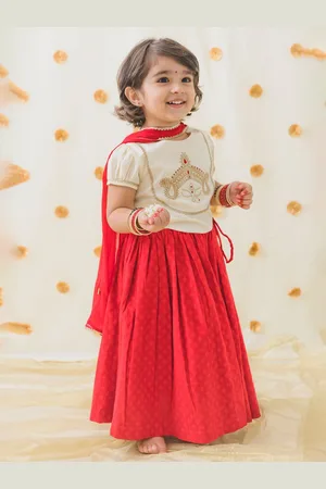 Tiber Taber Girls Embroidered Thread Work Cotton Ready to Wear Lehenga Choli