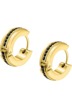 Police Men Stainless Steel Crystals Studded Contemporary Shaped Fragment Hoop Earrings
