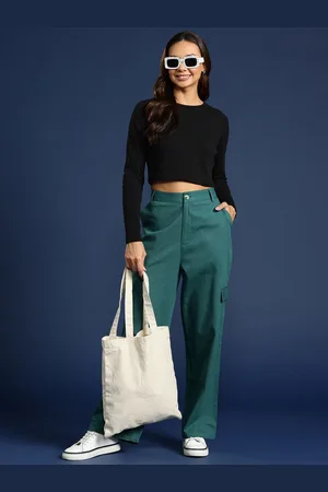 Mast & Harbour Women Cotton High-Rise Cargos Trousers