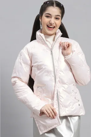Monte Carlo Girls Bow Embroidered Mock Collar Lightweight Puffer Jacket