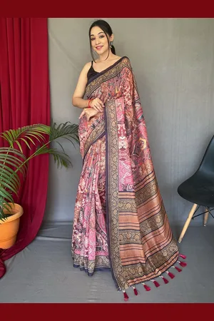 DIVASTRI Women Kalamkari Printed Saree With Unstitched Blouse Piece