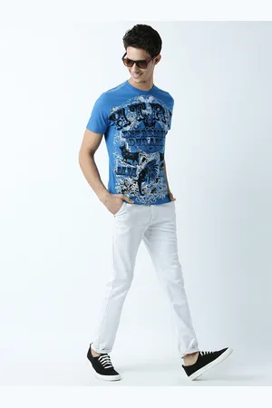 Huetrap Men Blue Printed Round Neck T-shirt