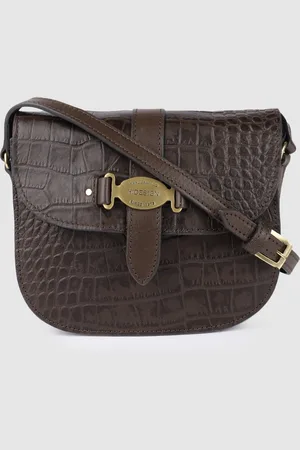 Hidesign Brown Textured Leather Structured Sling Bag