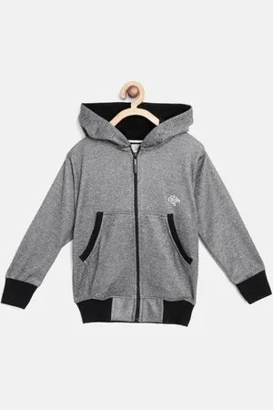 Chimprala Kids Charcoal Grey Solid Antimicrobial Hooded Sweatshirt