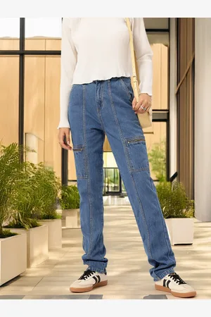 DressBerry Women Classic Panelled Straight Fit Cargo Style Jeans