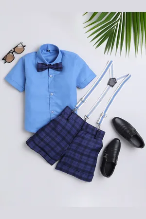 BAESD Boys Checked Silk Cotton Shirt with Shorts & Suspenders