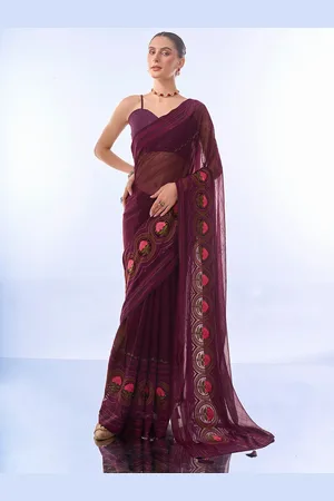 Ishin Floral Embroidered Chiffon Saree