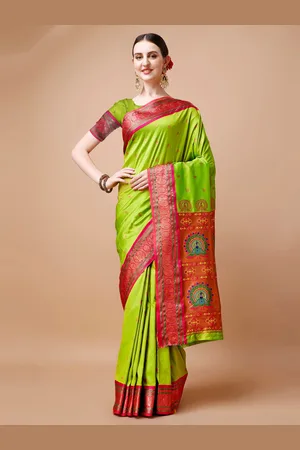 JustFashion Ethnic Motifs Printed Woven Design Zari Paithani Saree